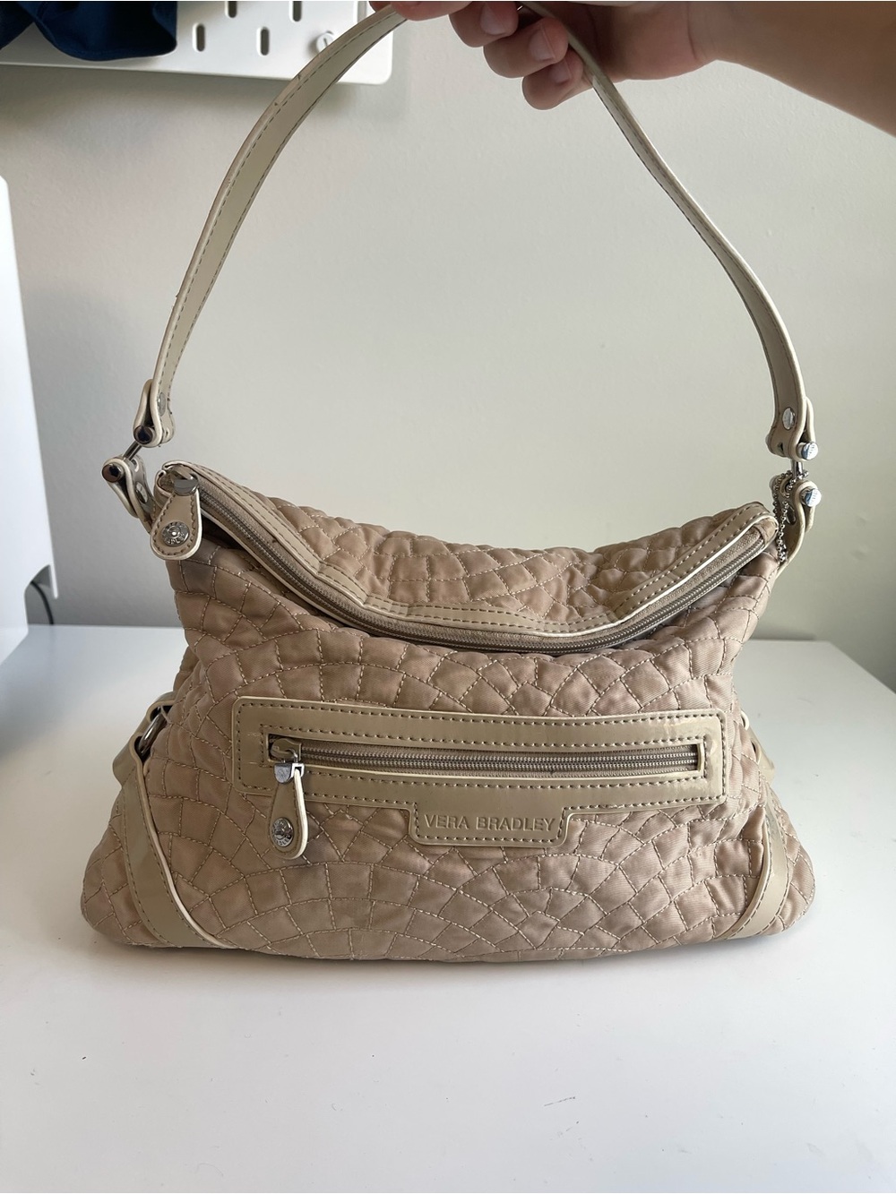 Vera Bradley Quilted Taupe Shoulder Bag